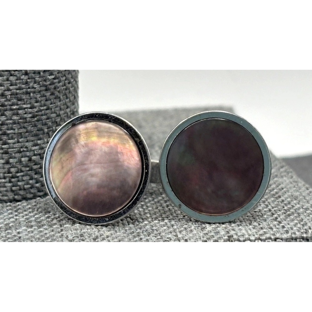 Vintage Swank Mother of Pearl Silver Tone Cufflinks Men's Formal Jewelry
